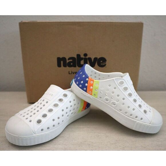 Native Toddler Kids Sz C4 White Jefferson Sugarlite Block Slip-On Shoes - Picture 1 of 10